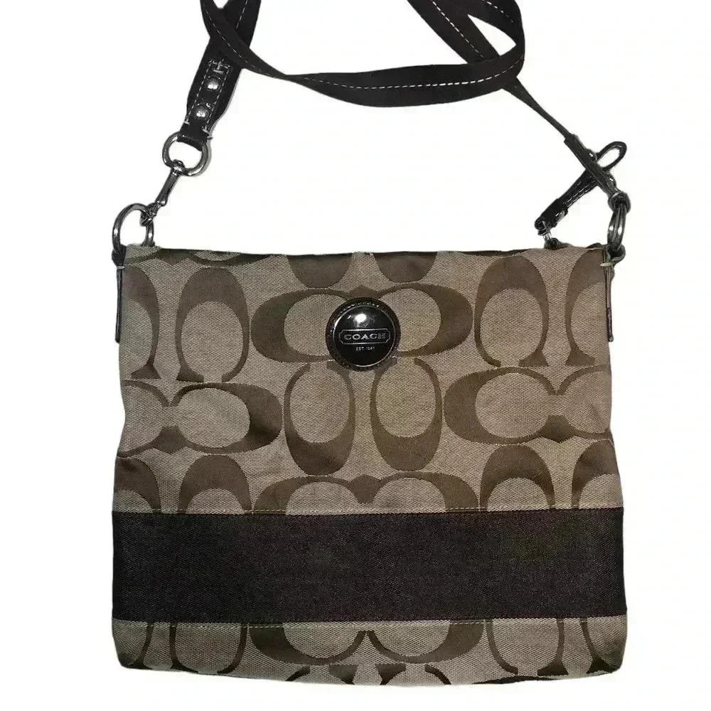 Coach Signature Stripe Cross Body Bag - Moderately Used